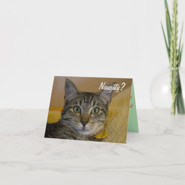 Naughty eller Nice Cat Card Helgkort (Framsida)
