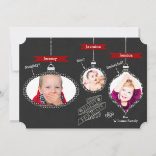 Naughty eller Nice? Chalkboard Hanging Ornaments Julkort
