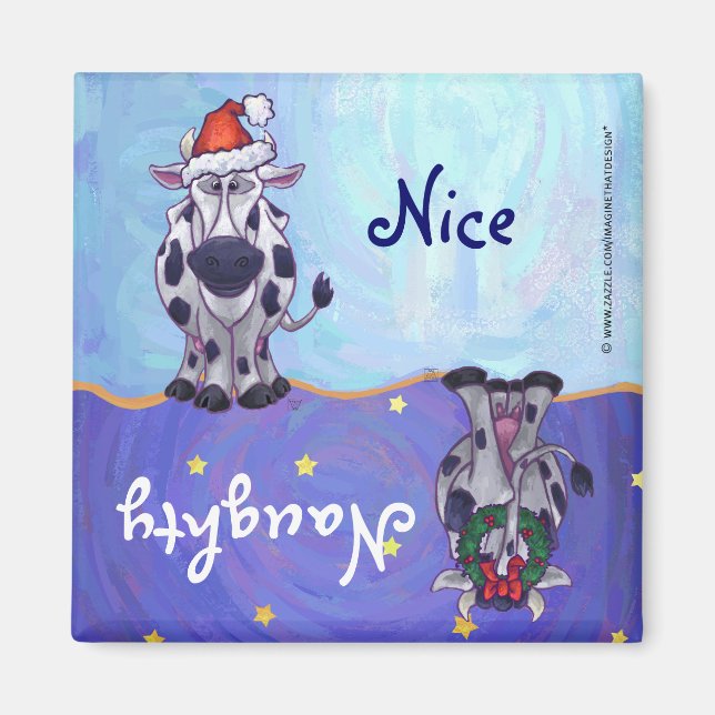Naughty eller Nice Cow jul Dishwasher Magnet (Framsidan)