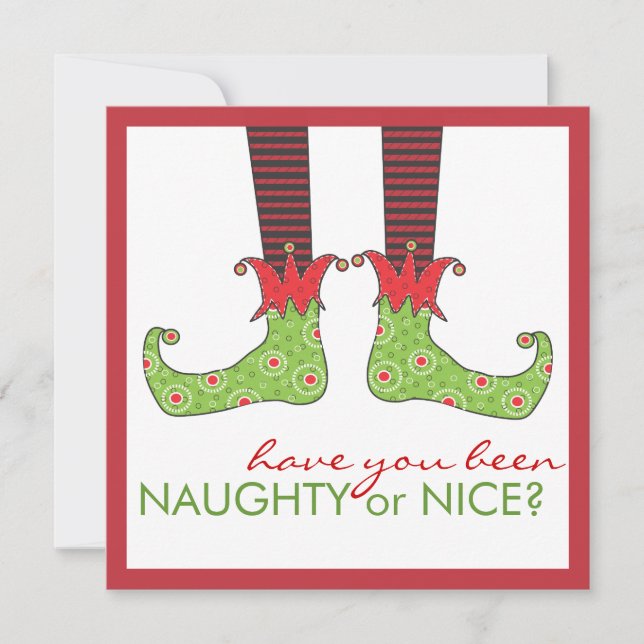 Naughty eller Nice Elf Feet Helgdag jul Party Inbjudningar (Framsida)