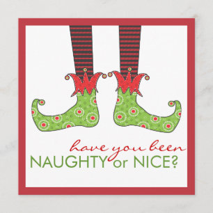 Naughty eller Nice Elf Feet Helgdag jul Party Inbjudningar