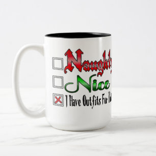 Naughty eller Nice Flirty White Två-Tonad Mugg