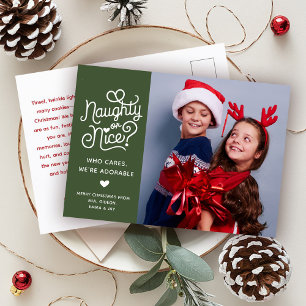 Naughty eller Nice Funny Cute Kids Syskon Photo Helg Vykort