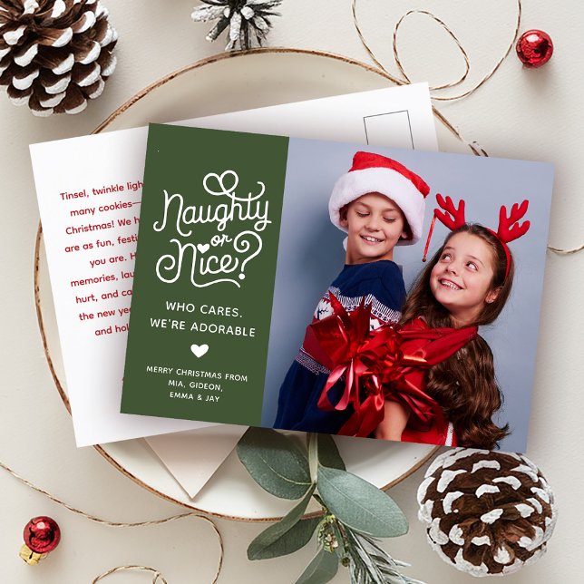 Naughty eller Nice Funny Cute Kids Syskon Photo Helg Vykort (Skapare uppladdad)