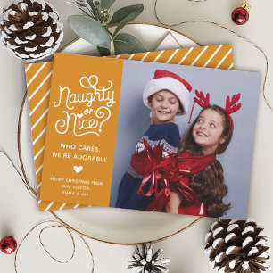 Naughty eller Nice Funny Cute Kids Syskon Photo Julkort