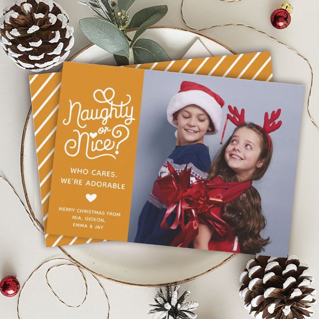 Naughty eller Nice Funny Cute Kids Syskon Photo Julkort (Skapare uppladdad)
