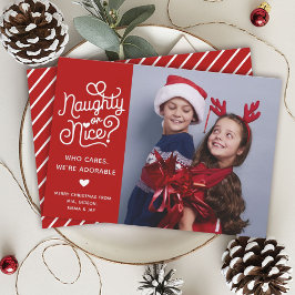 Naughty eller Nice Funny Cute Kids Syskon Photo Julkort