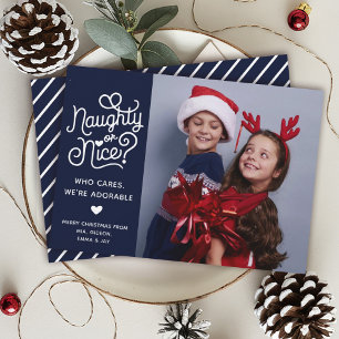 Naughty eller Nice Funny Cute Kids Syskon Photo Julkort