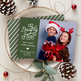 Naughty eller Nice Funny Cute Kids Syskon Photo Julkort