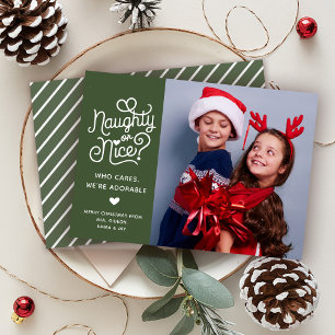 Naughty eller Nice Funny Cute Kids Syskon Photo Julkort