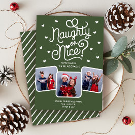 Naughty eller Nice Funny Cute Syskon Family 3-foto Julkort
