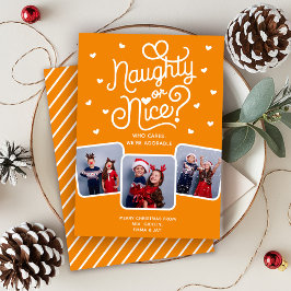 Naughty eller Nice Funny Cute Syskon Family 3-foto Julkort