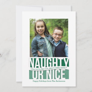 Naughty eller Nice Funny Helgdag Square-fotokort Julkort