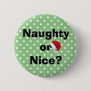 Naughty eller Nice Grönt Polka Dot-julknapp Knapp