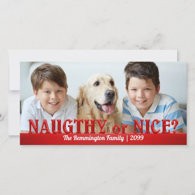 Naughty eller Nice i Red Roligt och Simple Photo Julkort (Framsida)