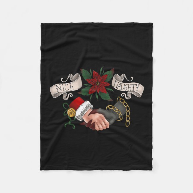 Naughty eller Nice Krampus och jultomten 1 Fleecefilt (Framsidan)