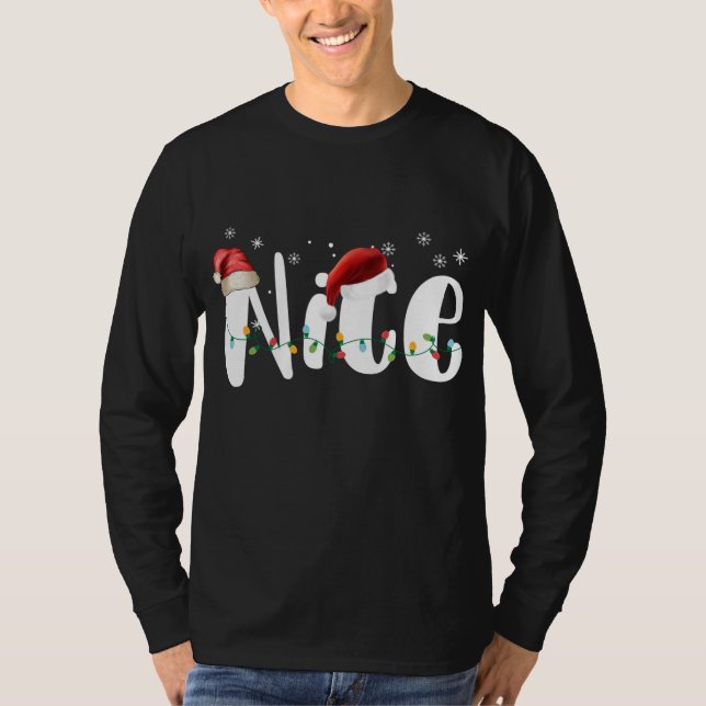 Naughty eller Nice Matchande jul ljus Par T Shirt (Framsida)