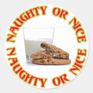 Naughty eller Nice Mjölk och Cookies julklapp Runt Klistermärke