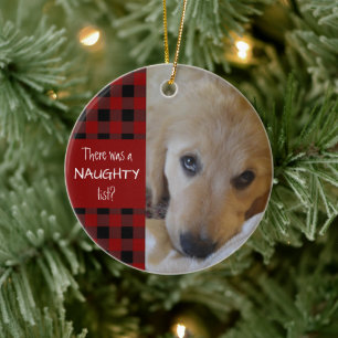 Naughty eller Nice Pet Photo Red Play Personlig Julgransprydnad Keramik