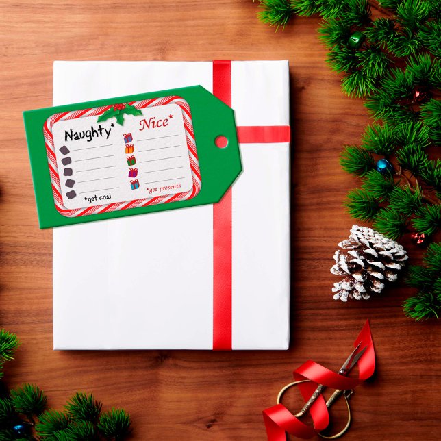 Naughty eller Nice Presentetikett (Naughty and Nice Gift Tag.
The Naughty get coal. Nice ones get presents. 
)