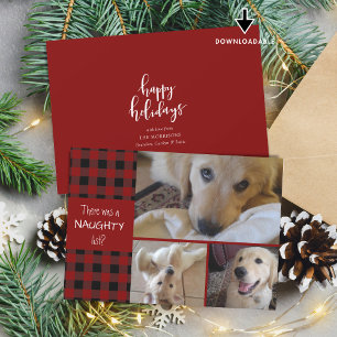 Naughty eller Nice Red Plade GLAD HELG 3 Foton Julkort