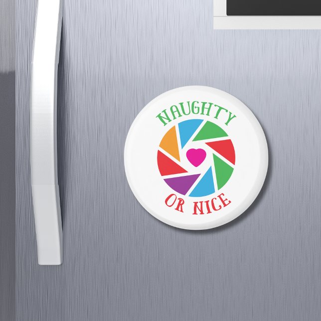 Naughty eller Nice Santa Cam Funny Modern jul Magnet (Skapare uppladdad)