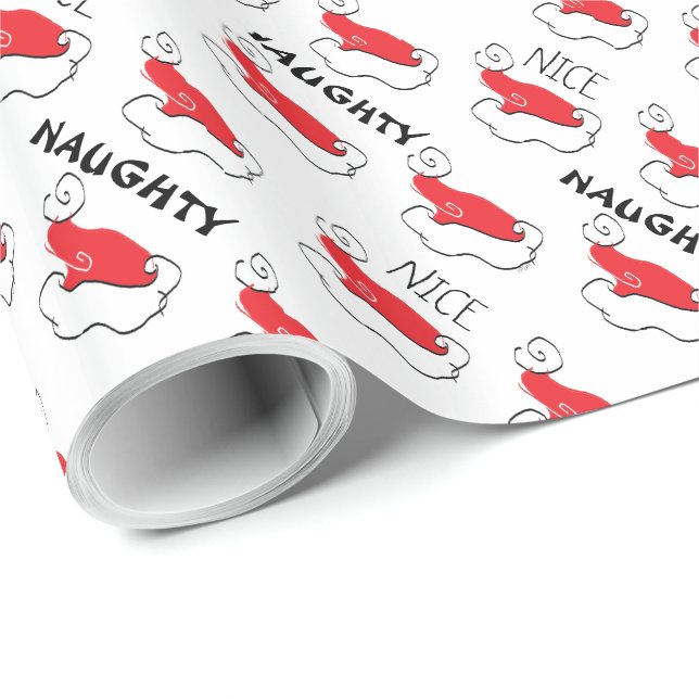 Naughty eller Nice Santa Hat Presentpapper (Rullad Hörn)