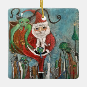 Naughty eller Nice Santa och Krampus Art Julgransprydnad Keramik