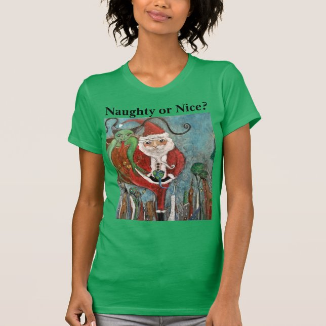 Naughty eller Nice Santa och Krampus Art T-Shirt (Framsida)