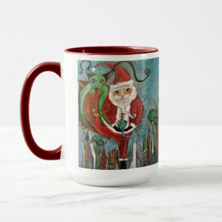 Naughty eller Nice Santa och Krampus Whimsical Art Mugg