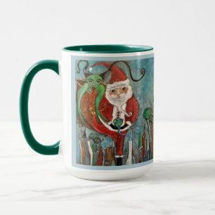Naughty eller Nice Santa och Krampus Whimsical Art Mugg