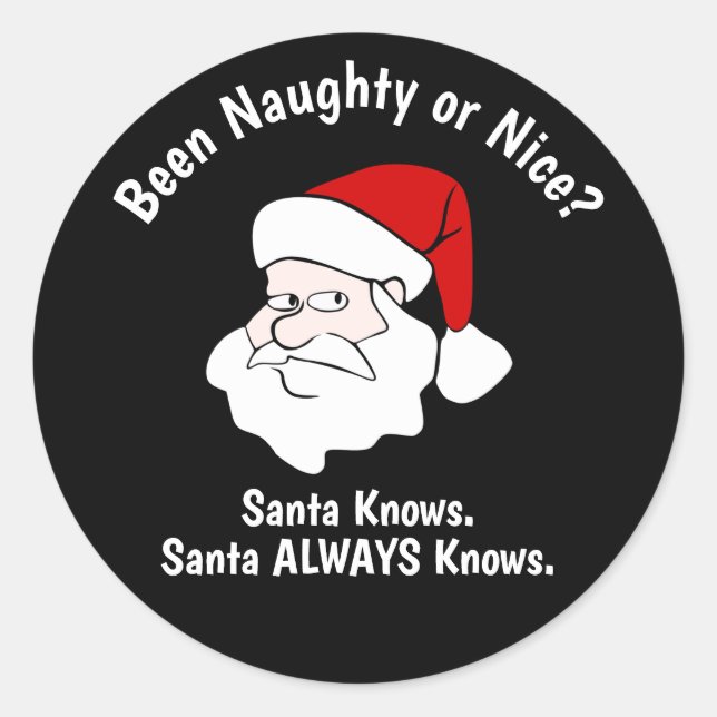 Naughty eller Nice Santa Runt Klistermärke (Framsida)