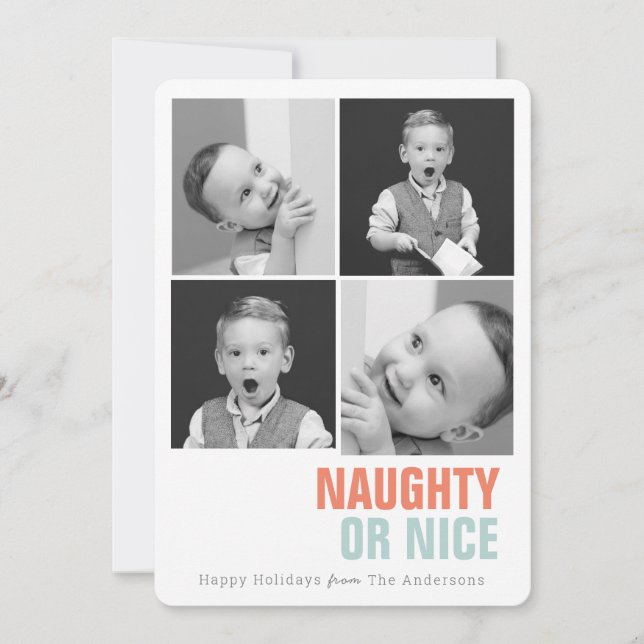 Naughty eller Nice Simple 4 Photos Helgdag Julkort (Framsida)