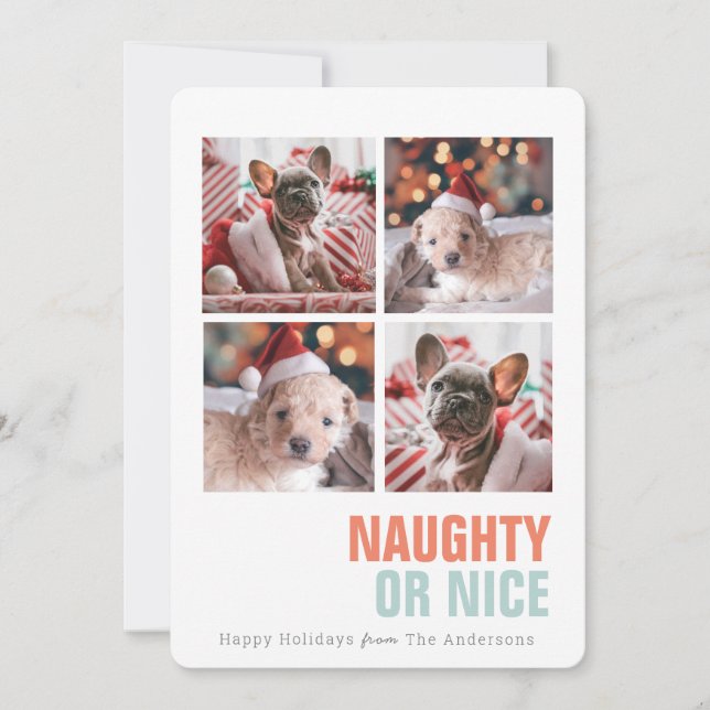 Naughty eller Nice Simple Pet 4 Photos Helgdag Julkort (Framsida)