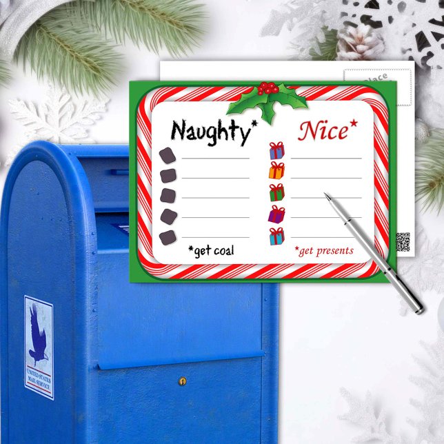 Naughty eller Nice-vykort Helg Vykort (Naughty and Nice Postcard.
The Naughty get coal. Nice ones get presents. )