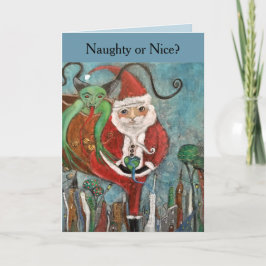 Naughty eller Nice Whimsical Art jul Helgkort