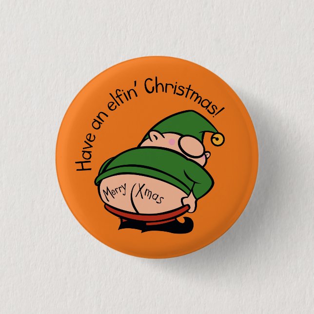 Naughty Elves Cheek jul Badge Knapp (Framsida)