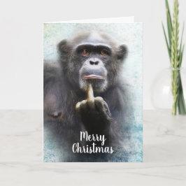Naughty Funny Chimpanzee Mitten Finger jul Helgkort