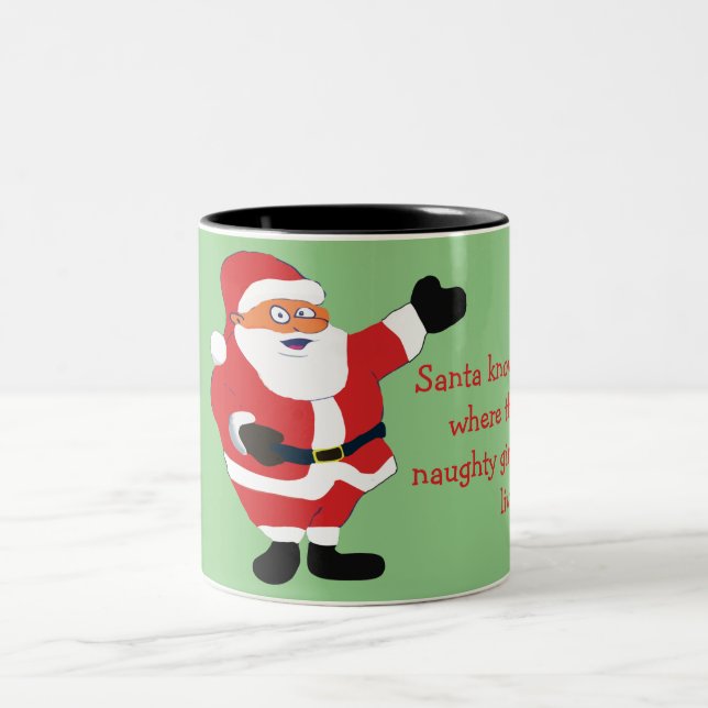 Naughty Girl Bad Santa Funny Joke Humor Roligt Två-Tonad Mugg (Center)