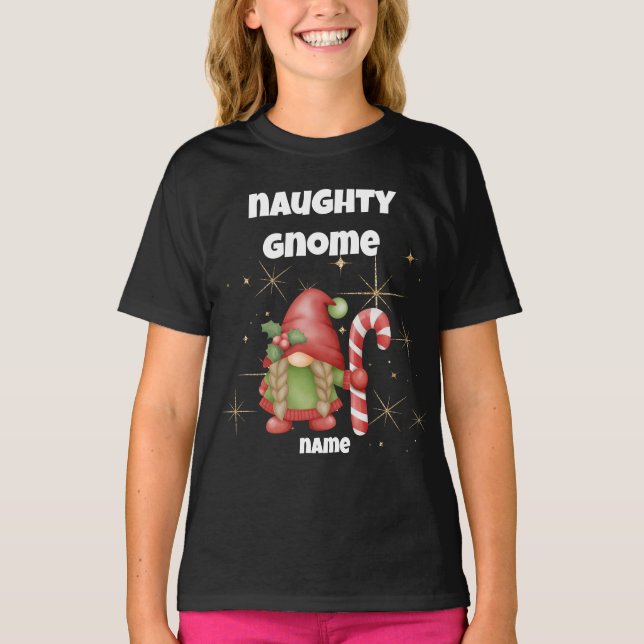Naughty Gnome-flickans jul T-Shirt (Framsida)