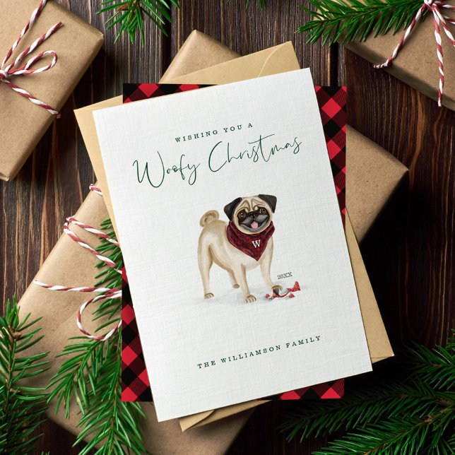 Naughty Hund Watercolor Bulldog Tangled i Ljus Julkort (Naughty Dog Watercolor Bulldog Tangled in Lights Holiday Card)