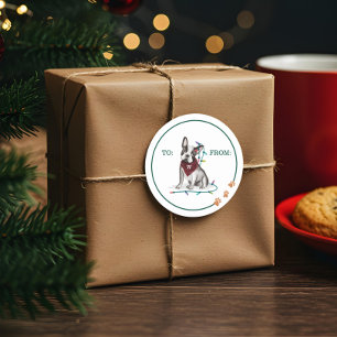 Naughty Hund Watercolor Bulldog Tangled i Ljus Runt Klistermärke