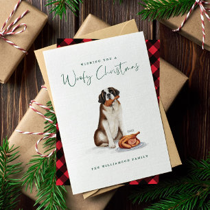 Naughty Hund Watercolor St Bernard Eating Turkey Julkort
