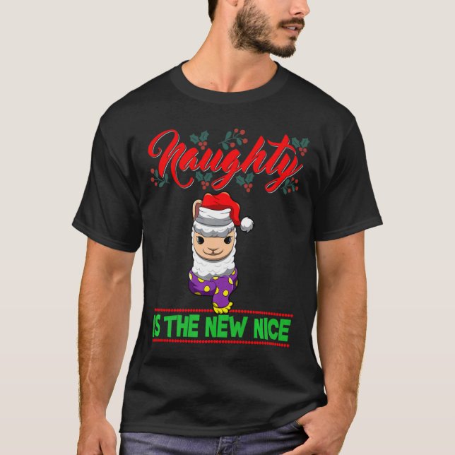 Naughty Is The New Nice Christmas Santa Xmas Premi T Shirt (Framsida)