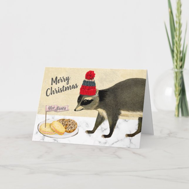 Naughty jul cookie raccoon bakning bakverk helgkort (Framsida)