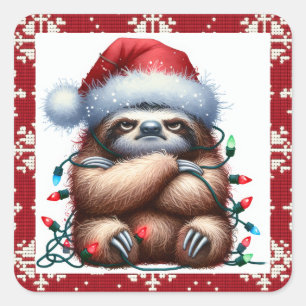 Naughty jul Ljus Sloth Fyrkantigt Klistermärke