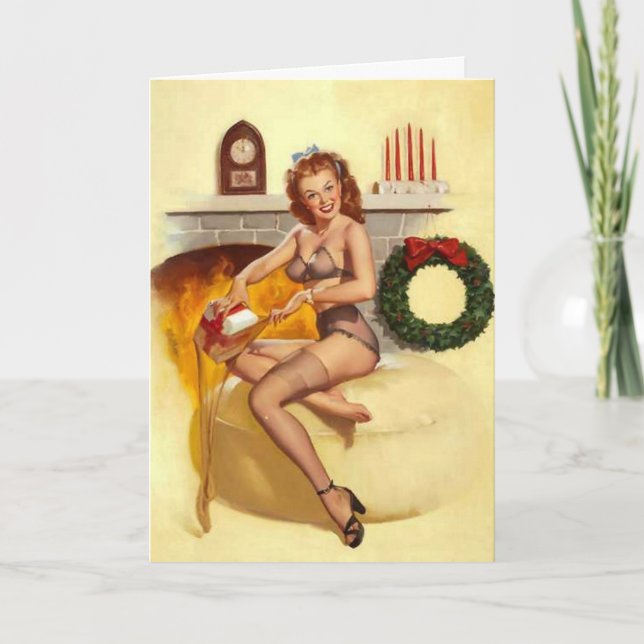 Naughty jul Stocker Pin-Up Greeting Card Helgkort (Framsida)