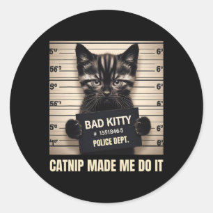 Naughty Kattunge Jail Photo Catnip fick mig att gö Runt Klistermärke