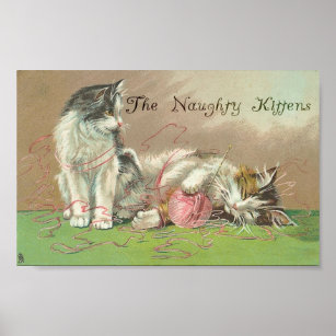 Naughty Kittens Har in i garnet Poster