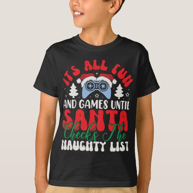 Naughty List Alert Santa's Joystick jul 2023 T Shirt (Framsida)